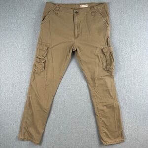 Wrangler Cargo Pants Men 38x32 Brown Regular Taper Stretch Utility Pockets Tan